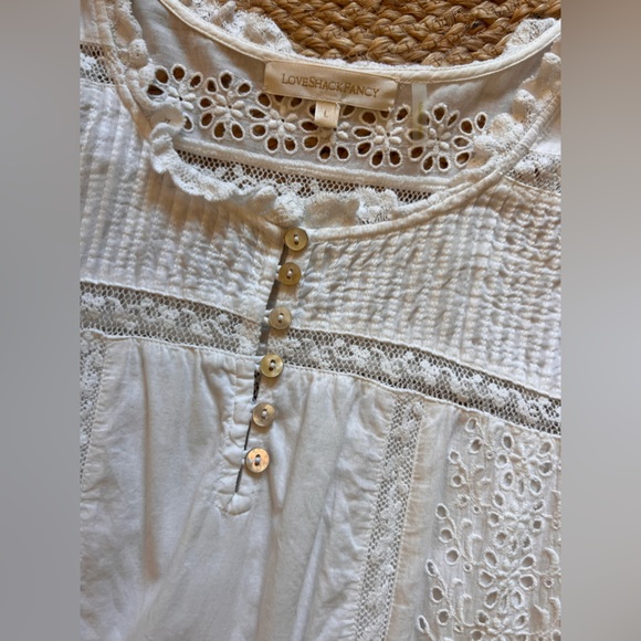 LOVESHACKFANCY TOLEDA MINI DRESS WHITE EYELET LONG SLEEVE RUFFLED SIZE L SO CUTE - Picture 2 of 3